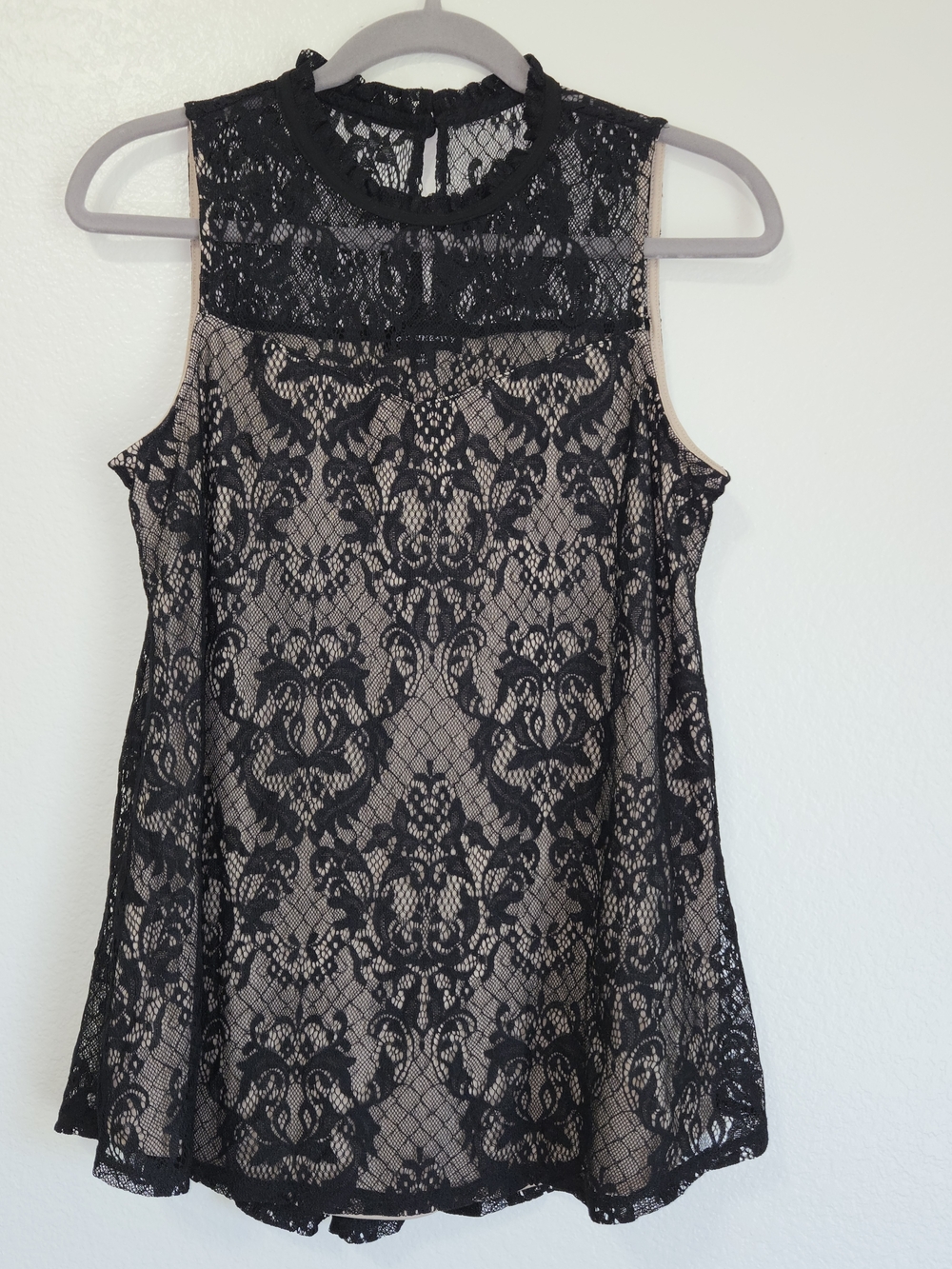 Romantic Victorian Black Lace Ruffle High Neck Sleeveless Blouse M